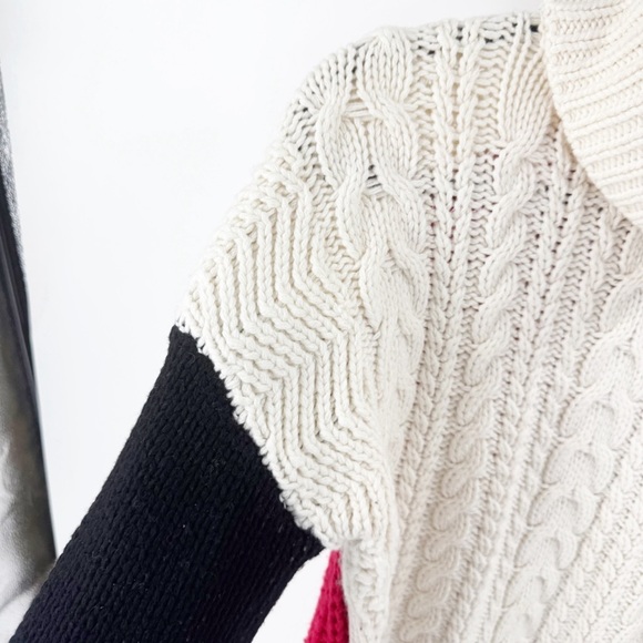 ✅ Reiss Jan Colorblock Mixed Cable Knit Turtleneck Sweater Cream, Black & Red XS - Picture 8 of 11